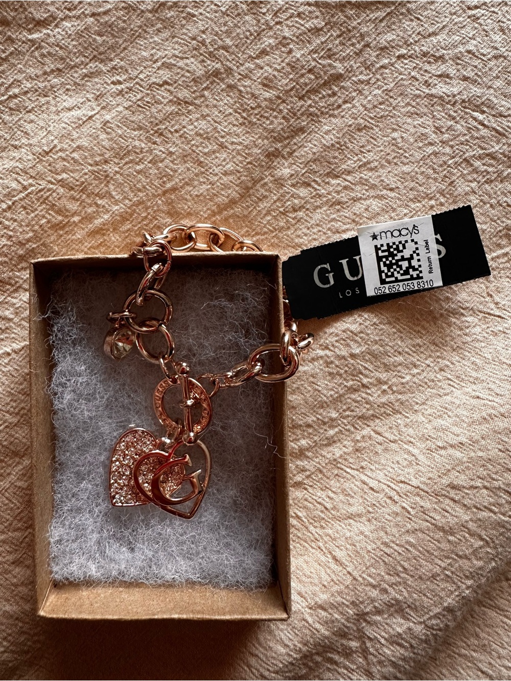 GUESS Rose Gold Heart Charm Link Bracelet